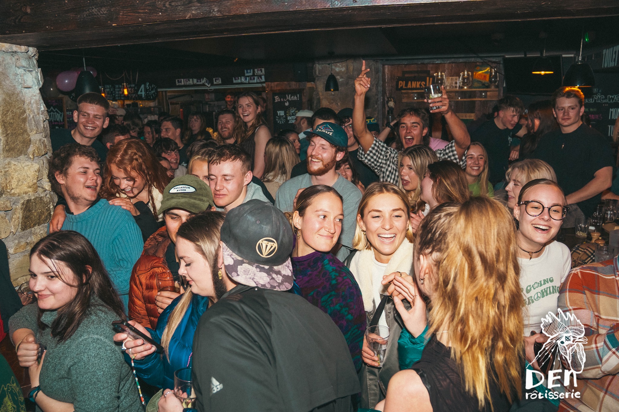 crowds dancing at blues night, the monthly jam session at the Den restaurant & bar meribel